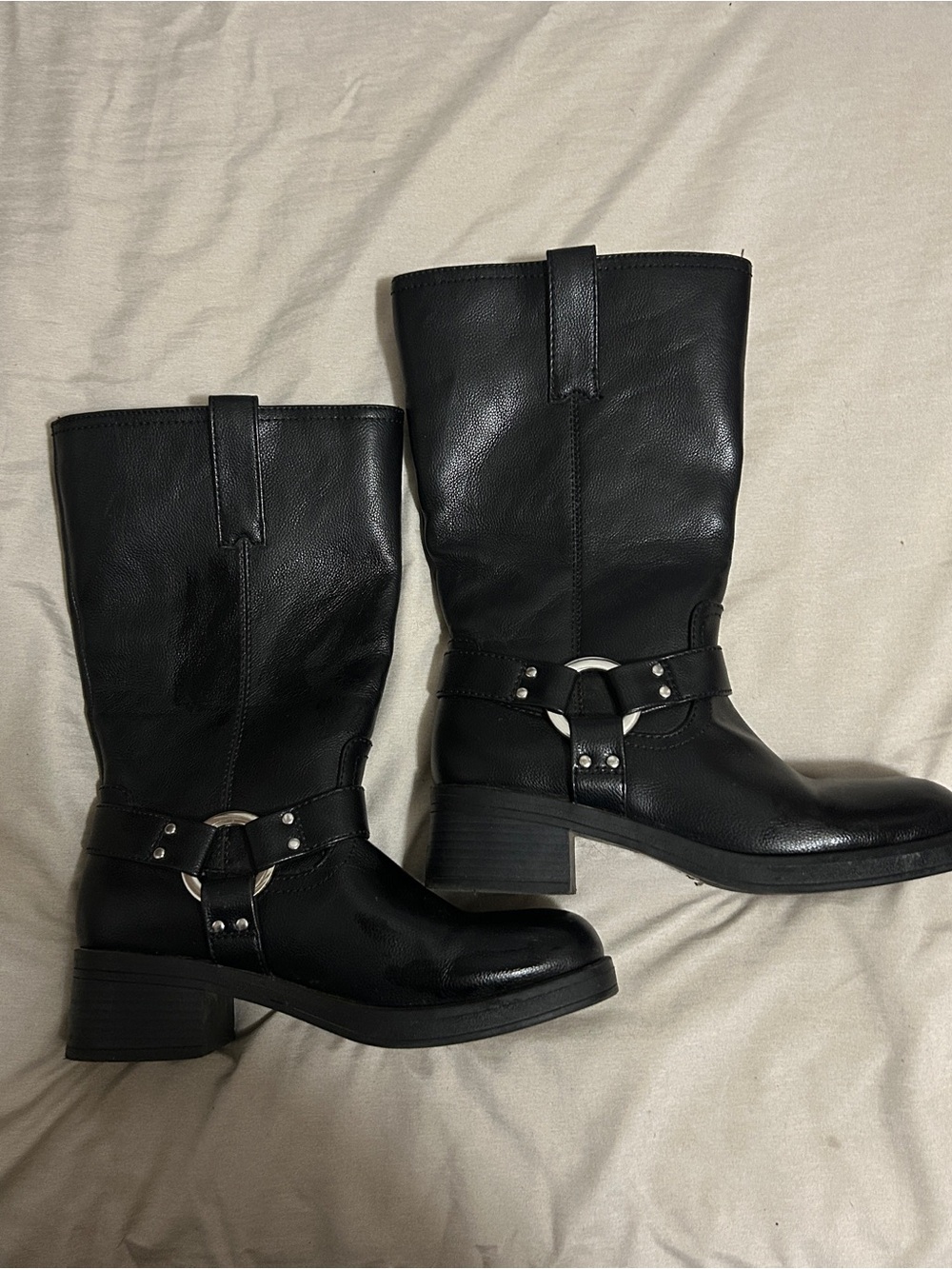 Black Women's Mid-Calf Harness Boots